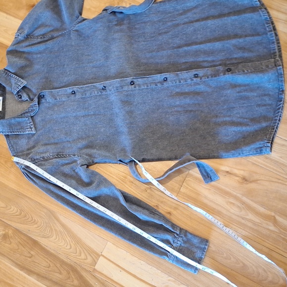 Avec Les Filles Long Sleeve Cotton Denim Shirt Dress Size Small Black Charcoal - Picture 11 of 11